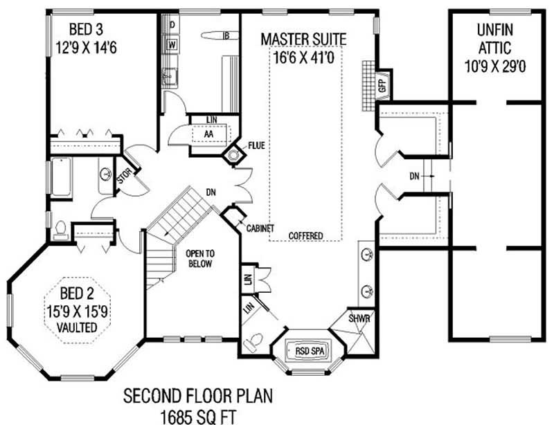 Floor Plan Second Story of Victorian Plan #145-1542